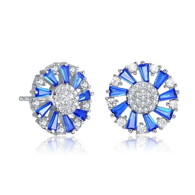 Diamond Essence Designer Stud Earrings With Sapphire Baguettes and Melee, 2.10 Cts.T.W in Platinum Plated Sterling Silver.
13mm W x13mm L