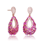 Diamond Essence Pear Drop Earring With Ruby Baguettes And Round Melee, 2.5 Cts.T.W. in Rose Plated Sterling Silver.
29mm L x 14mm W