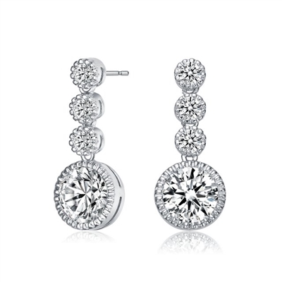 Diamond Essence Designer Drop Earrings with Round Brilliant Stones, 4.60 Cts.t.w.in Platinum Plated Sterling Silver.