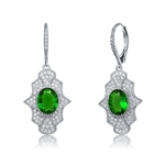 Diamond Essence leverback earrings, 2 carat each, emerald oval cut stone surrounded by melee.  4.5 cts. t.w. in Platinum Plated Sterling Silver.