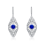 Diamond Essence leverback earrings, round sapphire stone surrounded by melee. 3.5 cts. t.w. in Platinum Plated Sterling Silver.