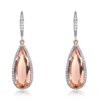 Diamond Essence Designer Leverback Earrings With Morganite Pear Essence Surrounded By Melee and Melee On the Bail, 12 Cts.T.W. In Rose Plated Sterling Silver.
&#8203;Approx Size 45mm Length And 13mm Width.