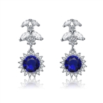 Diamond Essence Designer Drop Earrings With 1.25 Ct. Sapphire Essence Round Brilliant,Marquise Cut Stones And Melee, 5Cts.T.W. In Platinum Plated Sterling Silver.