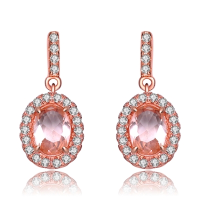 Diamond Essence Rose Plated Silver Earrings with 1 Ct. each Morganite Stone, in Halo Setting, 2.10 Cts.T.W.