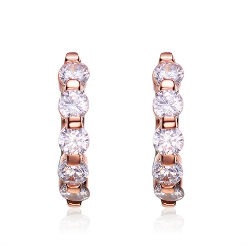 Tension Set Hoops with Synthetic Round Brilliant Diamonds by Diamond Essence set in Rose Plated Sterling Silver