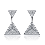 Diamond Essence Two in One Style Earrings, can wear as stud or Dangle, 0.75 Ct.T.W. In Platinum Plated Sterling Silver.