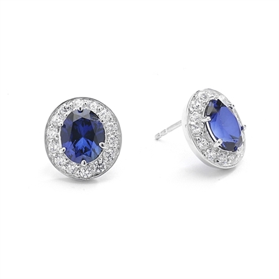 Sapphire&round stone Platinum Plated Over Silver stud earring.