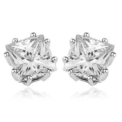 Princess cut square stone stud earrings in silver
