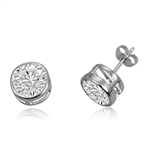 Bezel set 2 cts stud earrings in Sterling Silver