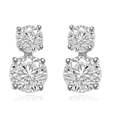 Two stone round diamond sterling silver earrings