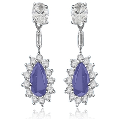 Pear cut sapphire&round stone silver earring