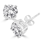 Diamond Essence Ear studs, 0.75 carat each, set in Platinum Plated Sterling Silver prongs settings, 1.50 Cts.T.W.