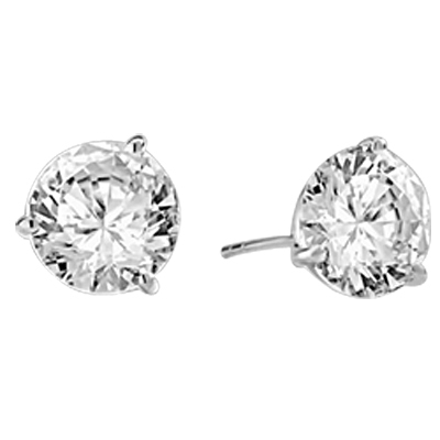 Pair of Studs in three prongs Martini Setting, Round Diamond Essence in each stud. 6.0 Cts T.W. set in Platinum Plated Sterling Silver.