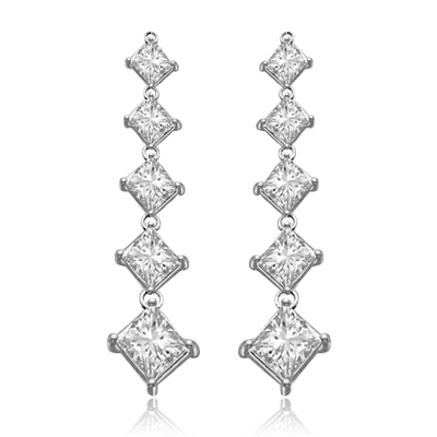 5 princess cut square Stone silver drop earring