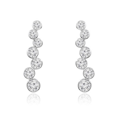 Platinum Plated Sterling Silver earring of Diamond Essence round brilliant stones set in bezel setting. 5.5 cts.T.W.