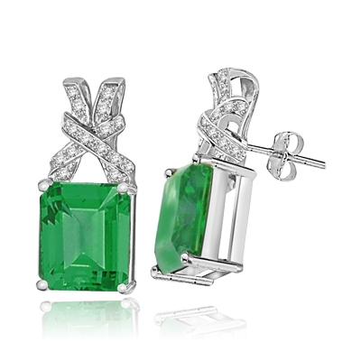 Five-carat emerald-cut emerald Silver studs