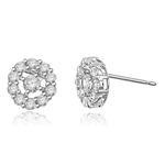 Diamond Essence round brilliant melee set in floral design with 0.25 ct. center, in Platinum Plated Sterling Silver.