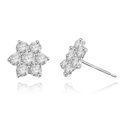 Perfect Holiday and Mother's Day Gift. Traditional flower set Earring. 3.0 Cts.T.W. in Platinum Plated Sterling Silver.