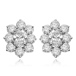 Flower Cluster - Each Earring with 1.0 Cts. Oval Center surrounded by Round Diamond Essence, 4.0 Cts. T.W. set in Platinum Plated Sterling Silver.