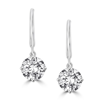 Round Cut Leverback Earrings. 4.0 Cts. T.W. set in Platinum Plated Sterling Silver.