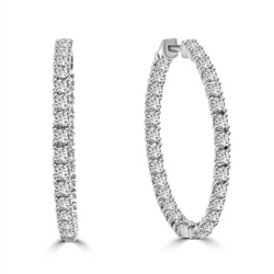 In and Out Hop Earrings with Round Brilliant Diamond Essence Stones, 3.25 cts.t.w. in Platinum Plated Sterling Silver.