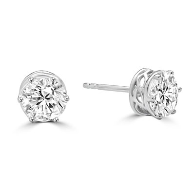 Basket Set Stud Earrings with Artificial Round Diamond by Diamond Essence set in Sterling Silver