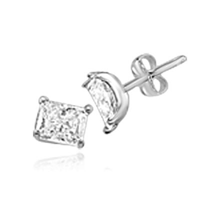 Radiant Emerald cut Diamond Essence studs cradled in Platinum Plated Sterling Silver, 3.0 cts. t.w.