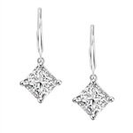Diamond Essence Lever Back Earrings with Princess Cut 8MM Masterpiece. The specially set Sterling Silver Earrings make for an Impressive 4 Cts. T.W.