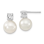 Diamond Essence Designer Earring with round brilliant Diamond and 10 mm fresh water Cultured Pearl. Perfect for all occasions, 0.5 Cts. T.W. in Platinum Plated Sterling Silver.