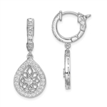 Beautiful drop earring, showing off 2.0 carat Diamond Essence Pear shape design, each surrounded by Diamond Essence melee. 2.0 cts.t.w. set in Platinum Plated Sterling Silver.