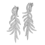 Leaf Designer Dangle Earrings with Simulated Round Brilliant Melee Diamonds by Diamond Essence set in Sterling Silver