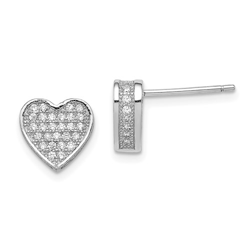 Diamond Essence Heart Shape Earrings, with pave setting melee in Platinum Plated Sterling Silver, 2.0 cts.t.w.