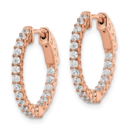 Beautiful In and Out Hoop Earrings featuring Diamond Essence Round brilliant stones in prong setting with safety lock on each.