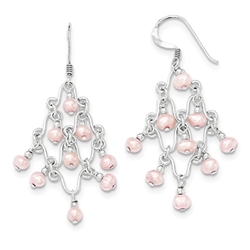 Diamond Essence Sterling Silver Pink Fresh Water Cultured Pearl Fancy Dangle Earrings.