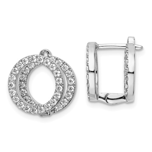 Platinum Plated Sterling Silver Huggies With Two Row Of Round Diamond Essence Stone, 1.20 Cts.T.W.