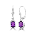 Sterling Silver leverback earrings in oval-cut Amethyst