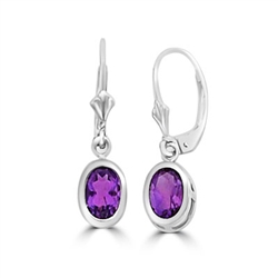 Sterling Silver leverback earrings in oval-cut Amethyst