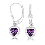 Diamond Essence Heart Amethyst Lever back Earrings, 2.0 cts.t.w. in Sterling Silver.