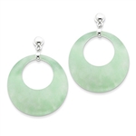 Sterling Silver Earrings with Diamond Essence Jade Circles on Dangle Posts. 47mm length and 36mm width.