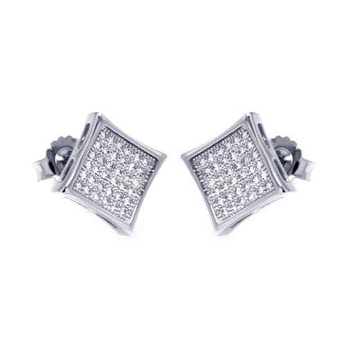 Square earrings set with round accents micro pave setting. 0.25 Cts. T.W. set in Platinum Plated Sterling Silver.