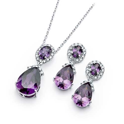 Diamond Essence Amethyst Earring Pendant Designer Set