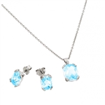 Diamond Essence Earring And Pendant Set With French Cut Aquamarine Essence Stones In Platinum Plated Sterling Silver, 5.50 Cts.T.W.