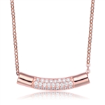 Diamond Essence Curve line Necklace With Pave Setting Round Brilliant Stones In Rose Plated Sterling Silver.