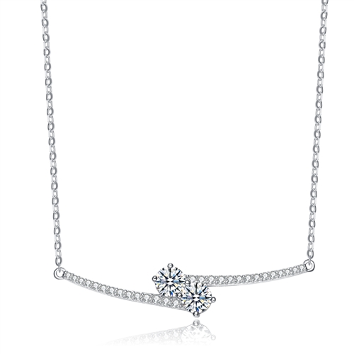 Diamond Essence U & ME Necklace, with two Round Brilliant stone set in four prongs in close connection, supported by melee on the sides. 2.25 Cts.T.W. in Platinum Plated Sterling Silver. Perfect  for any occasion.