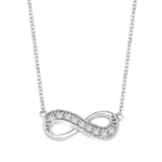 Infinity Necklace with 0.45 ct.t.w. Round Brilliant Diamond Essence stones on 16" long, Platinum Plated Sterling Silver chain.