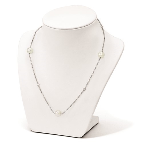 22 Inch Long Diamond Essence  Station Necklace With pearl and Round  Brilliant Bezel-set Stones, in Sterling silver