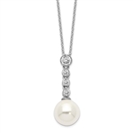Diamond Essence Round Brilliant Melee and Pearl Pendant, 0.5 Ct.T.W. in Platinum Plated Sterling Silver. Chain Included.