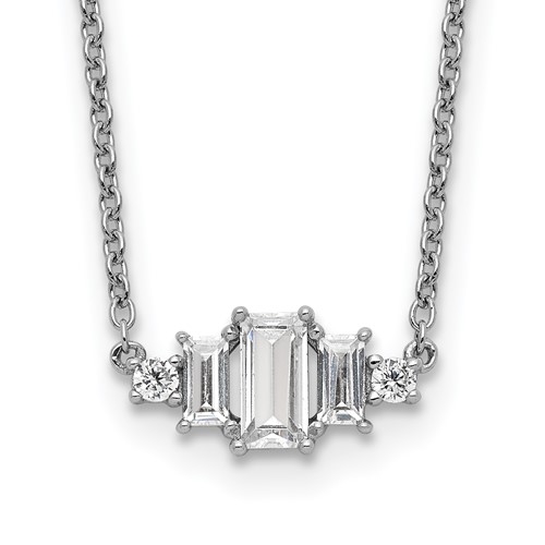Beautiful Trio Necklace with emerald cut stones and two round diamonds by Diamond Essence set in platinum plated sterling silver, 3.5 cts.t.w.
