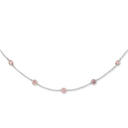 Simulated Pink Round Diamond Station Necklace