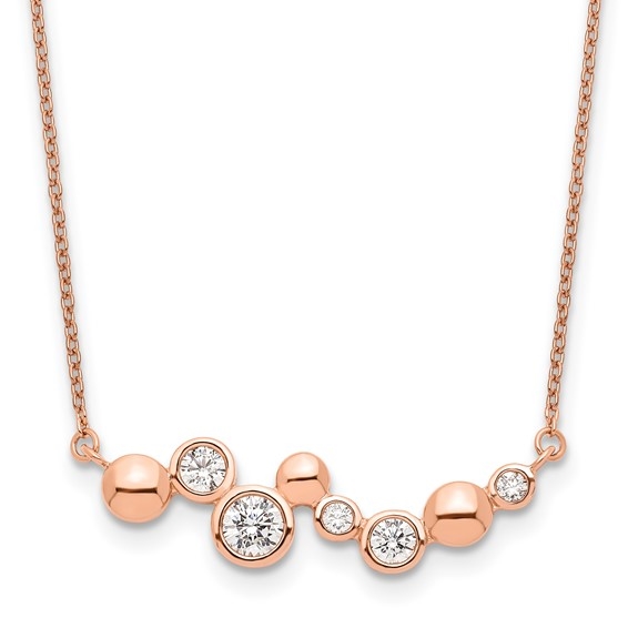 Fancy Bar necklace with round brilliant Diamond Essence stones, 0.50 cts.t.w. set in Rose Plated Sterling Silver.